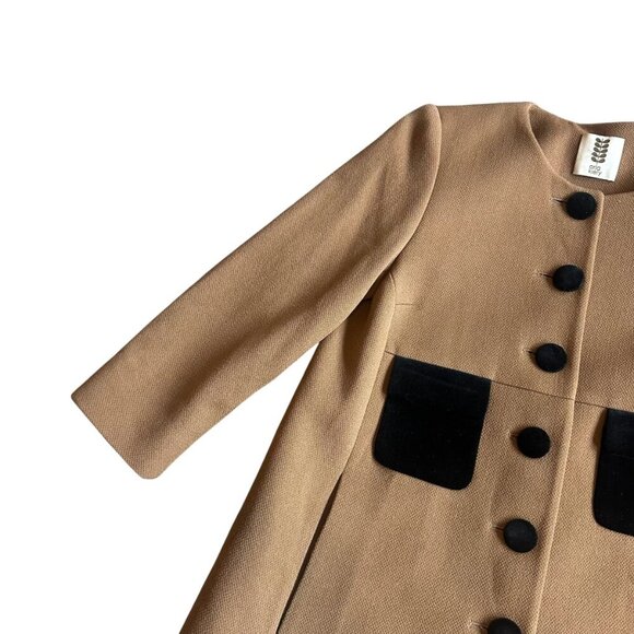 Orla Kiely Wool Blend Camel Coat Jacket Button-Down Velvet Pockets Size 6 Women - Picture 4 of 13